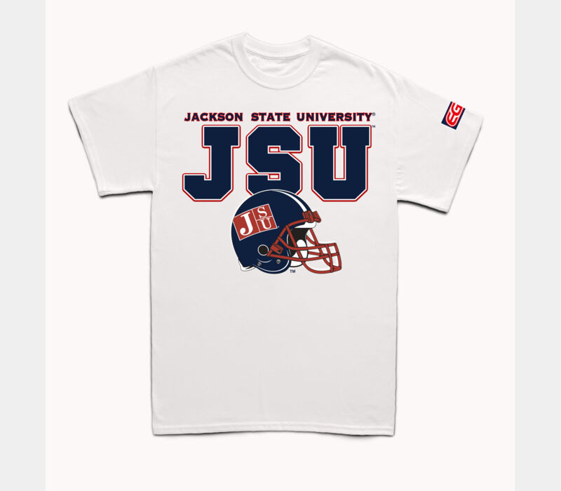JSU BLOCK HELMET 18 WHITE TEE Thumbnail